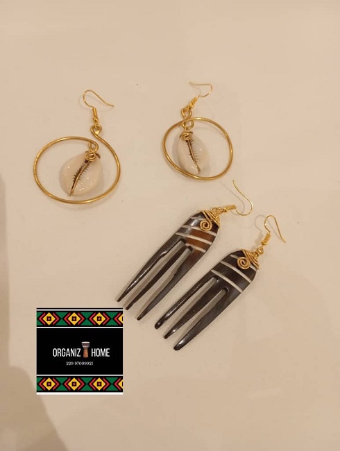 Boucles d'oreilles élégantes en bronze et corne